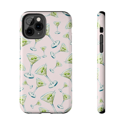 Watercolor Blue and Green Martinis Tossed Illustrated Pattern Blush Pink Tough Phone Case | Various Models
