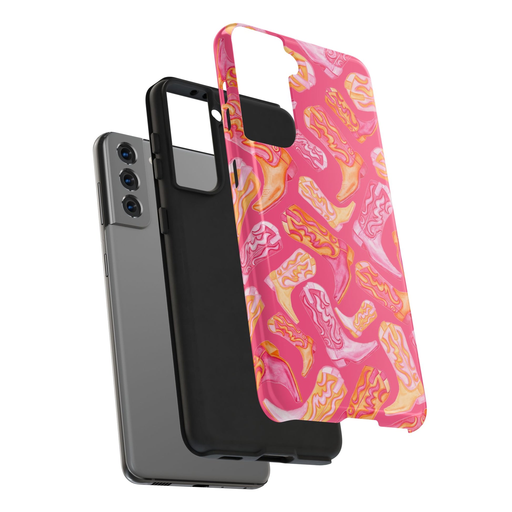 Tossed Hot Pink & Orange Watercolor Cowboy Boots Hot Pink Tough Phone Cases | Various Models
