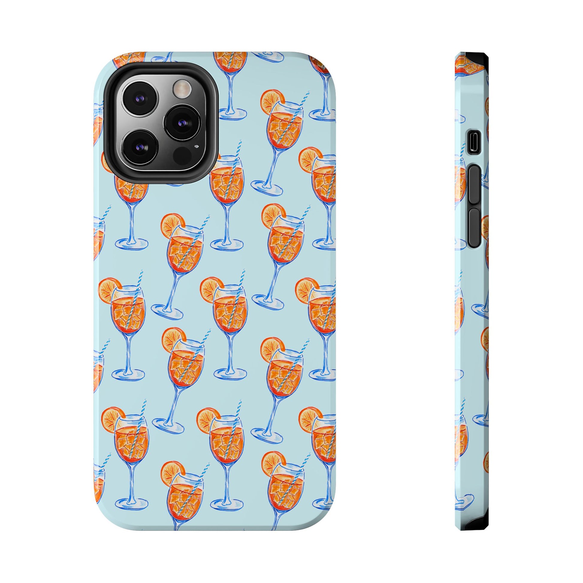 Orange & Blue Aperol Spritz Watercolor Pattern Turquoise Phone Case | Various Models iPhone 12 Pro