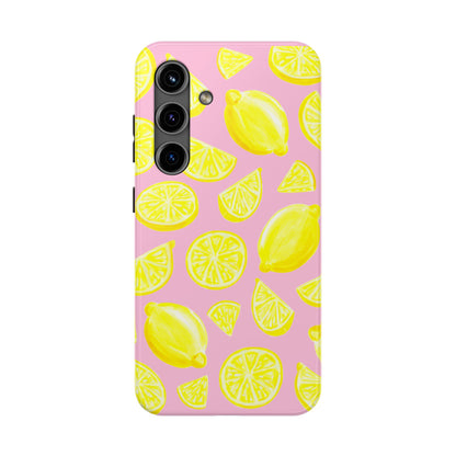 Bright Yellow Lemons Watercolor Illustrated Tossed Pattern Light Pink Tough Phone Case | Various Models