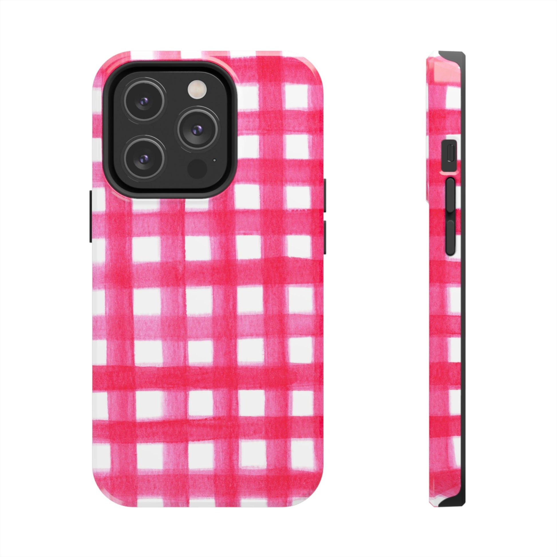 Hot Pink Gingham Watercolor Preppy Tough Phone Case | Various models iPhone 14 Pro
