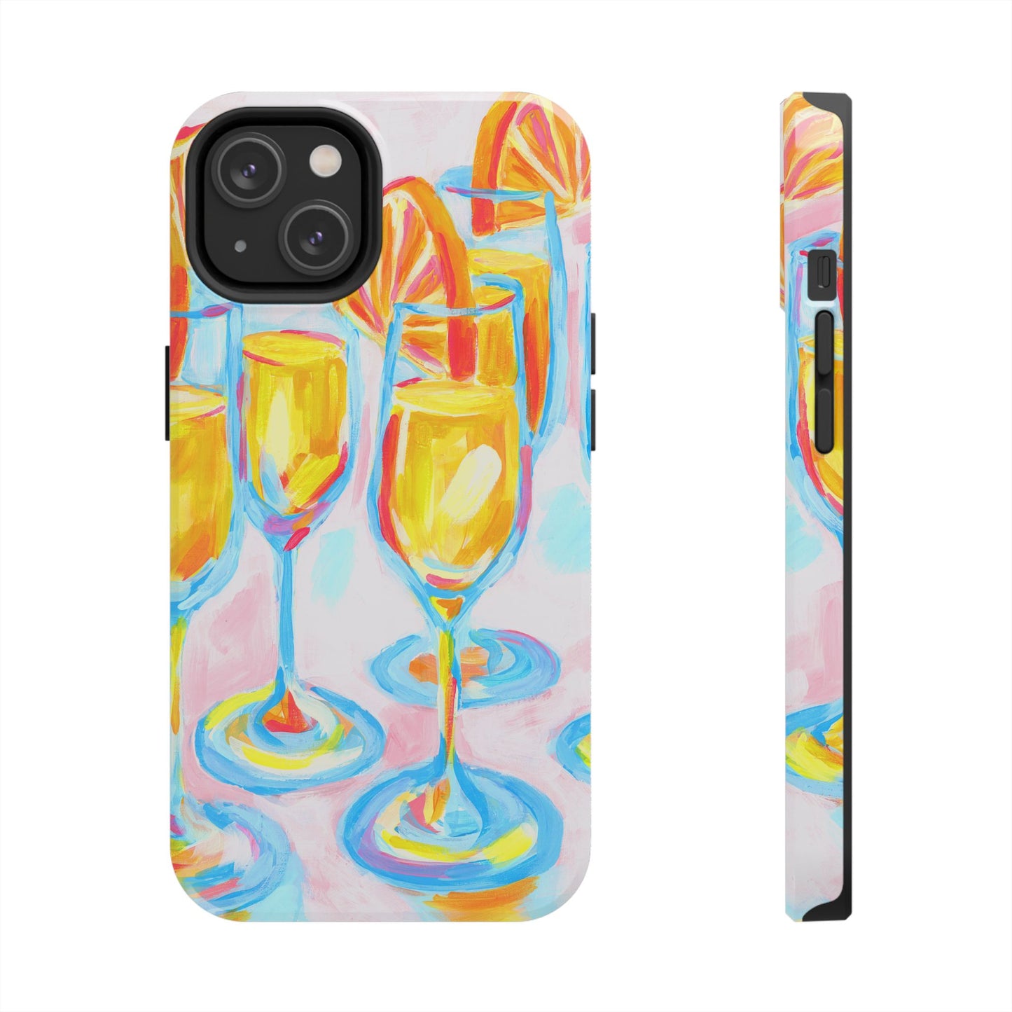 Pink Orange Mimosas Blue Champagne Flutes Abstract Acrylic Tough Phone Case | Various Models