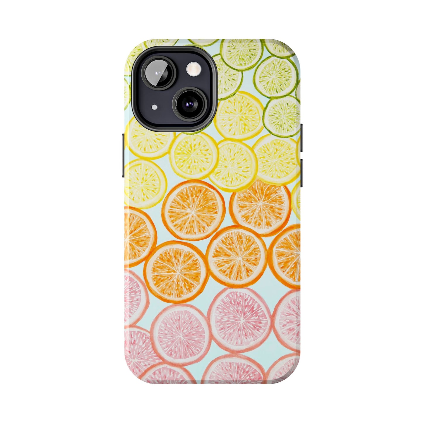 Ombré Citrus Grapefruit, Oranges, Lemons, & Limes Watercolor Illustrated Light Blue Tough Phone Case | Various Models Available