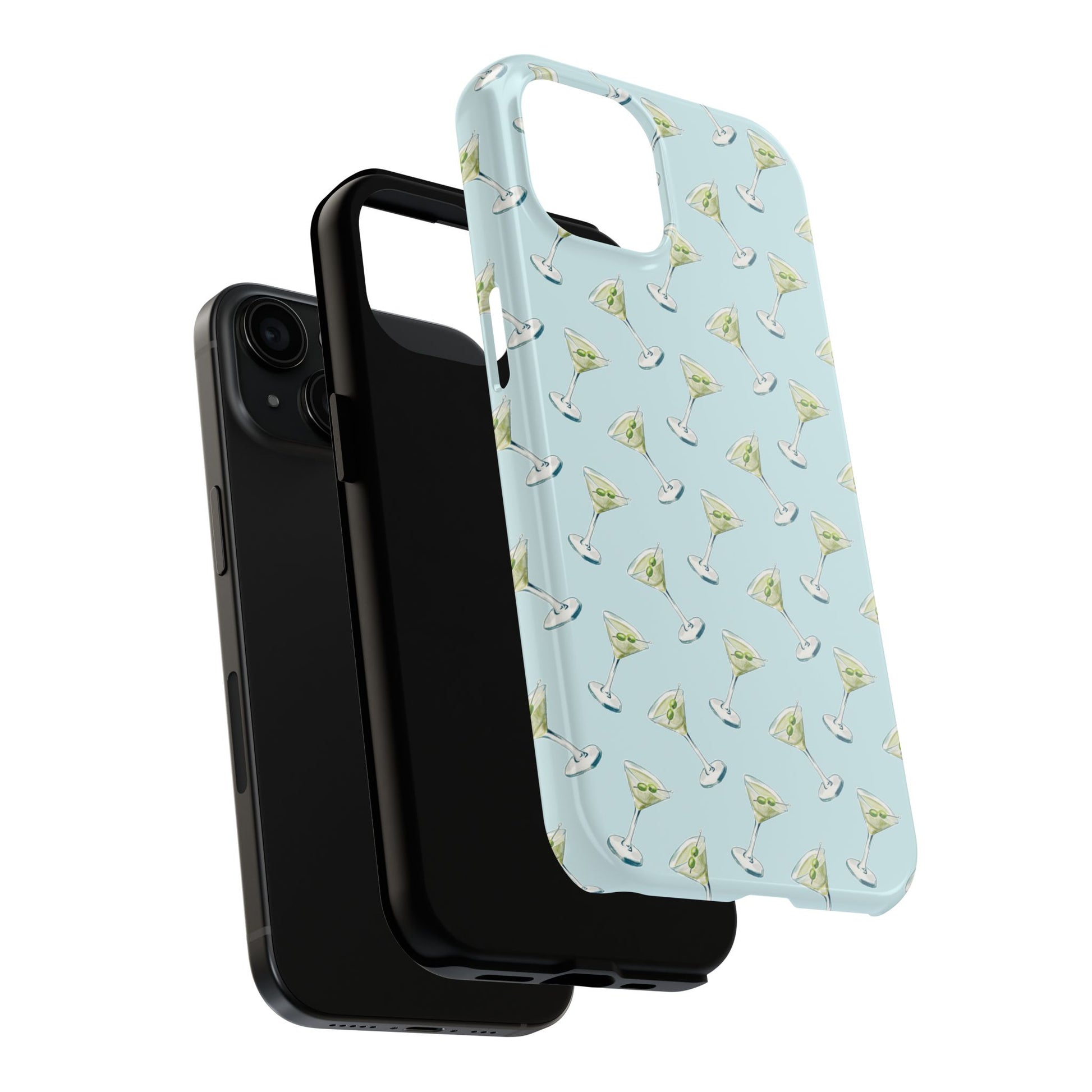 Blue Mini Martini Watercolor Illustrated Tossed Pattern Tough Phone Case | Various Models Available