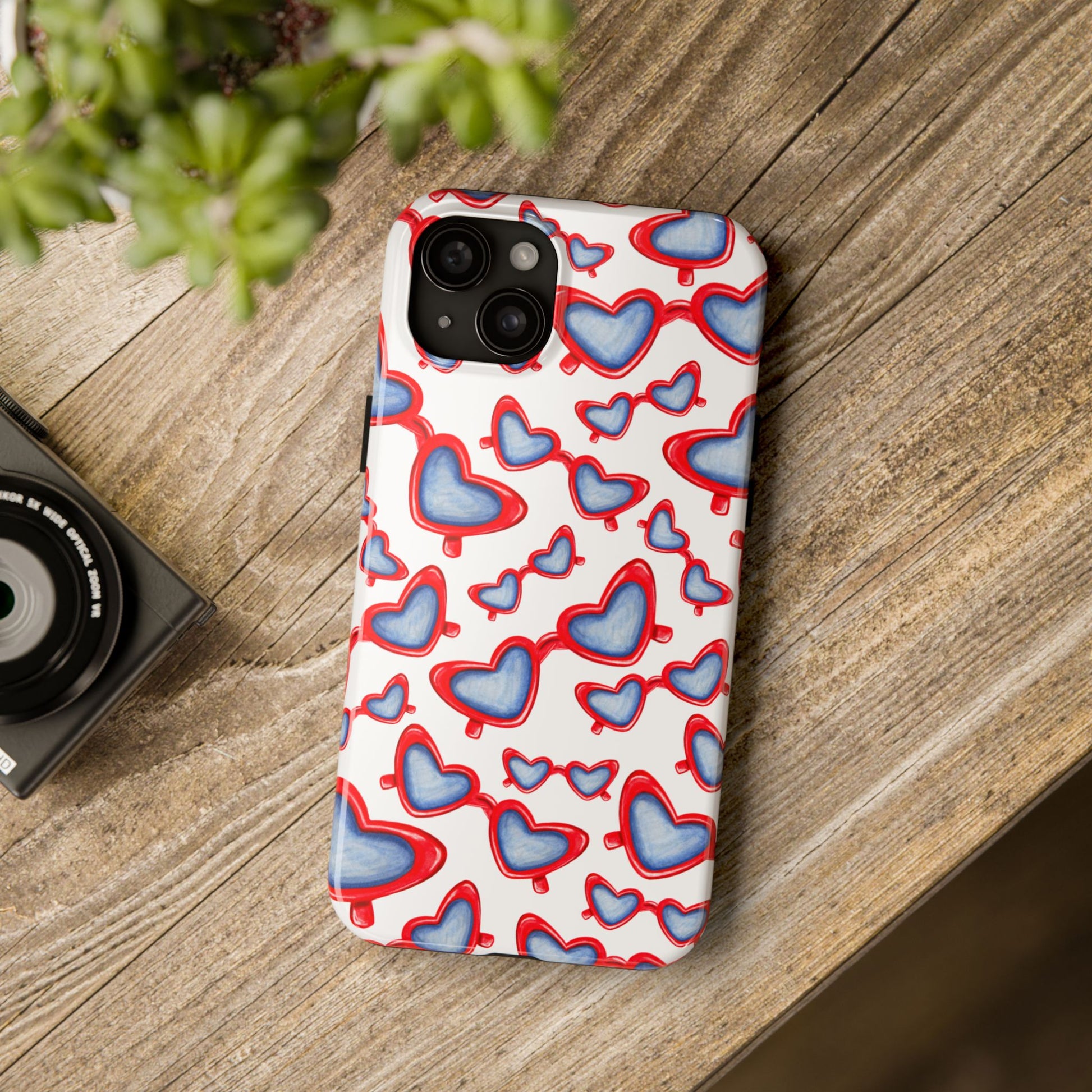 Red, White, & Blue Heart Shaped Watercolor Sunglasses Tossed Pattern Tough Phone Cases