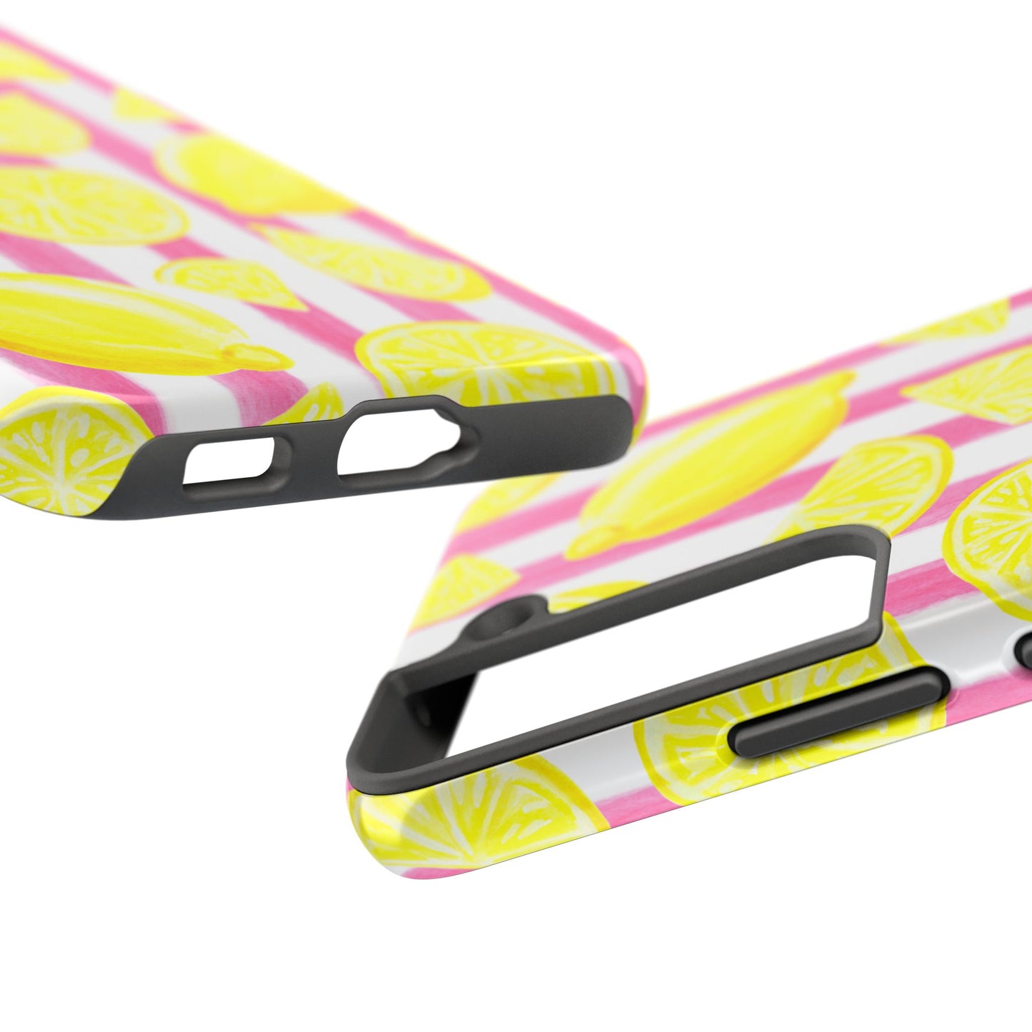 Pink Lemonade Yellow Lemons with Pink & White Watercolor Stripes Tough Phone Case