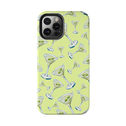 Watercolor Blue and Green Martinis Tossed Illustrated Pattern Yellow Tough Phone Case | Various Models