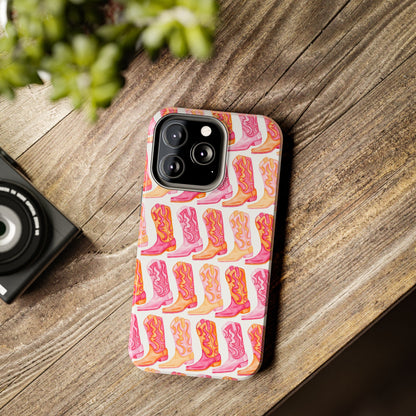 Rows of Hot Pink & Orange Cowboy Boots Tough Phone Cases | Various Models Available