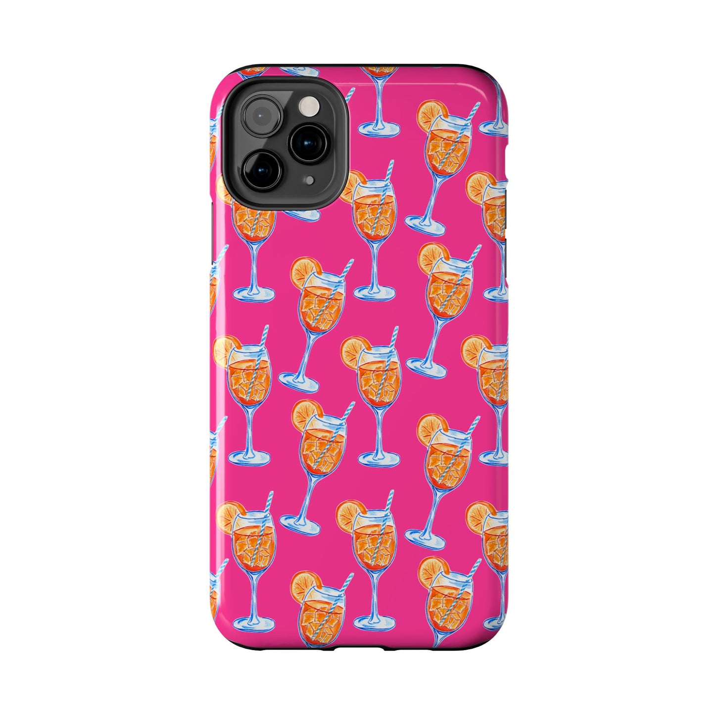 Orange & Blue Aperol Spritz Watercolor Pattern Hot Pink Phone Case | Various Models