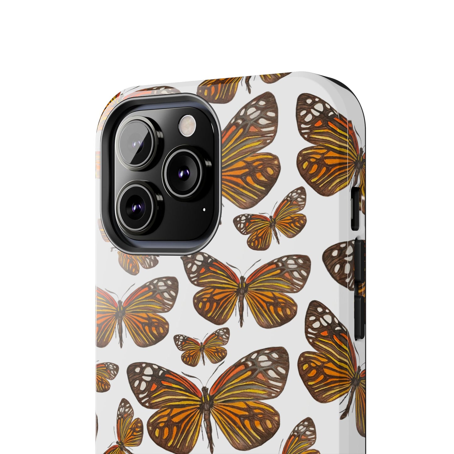 Black & Orange Butterfly Watercolor Illustrated Tossed Pattern Tough Phone Case | Various Models