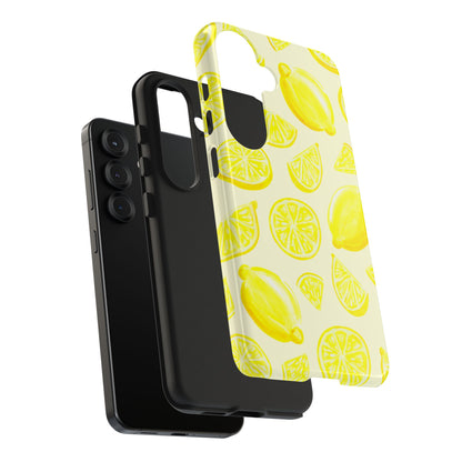 Bright Yellow Lemons Watercolor Illustrated Tossed Pattern Pale Yellow Tough Phone Case | Various Models