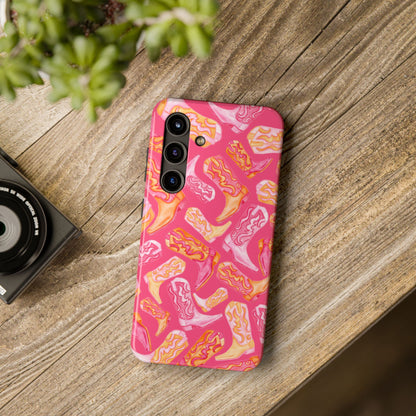 Tossed Hot Pink & Orange Watercolor Cowboy Boots Hot Pink Tough Phone Cases | Various Models