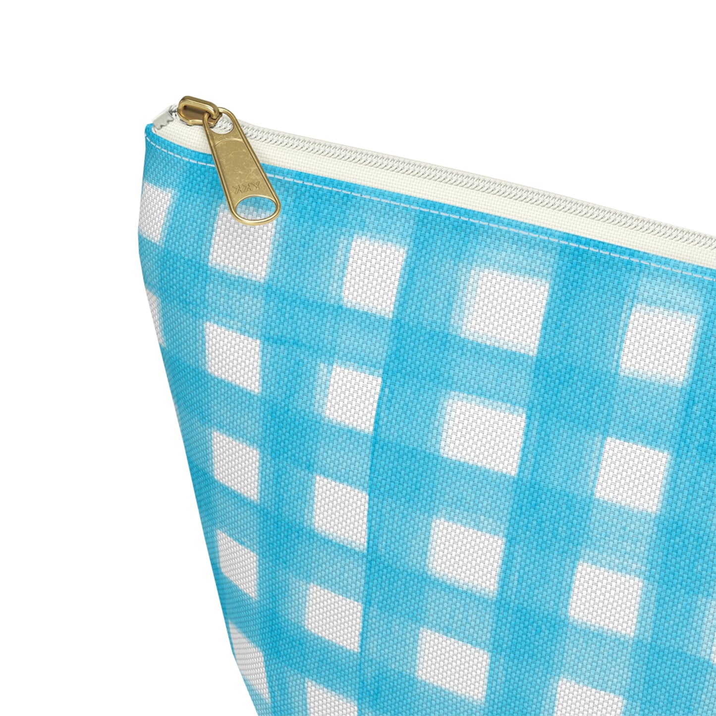 Turquoise Gingham Watercolor Illustrated Printed Accessory Pouch T-Bottom | Large or Small