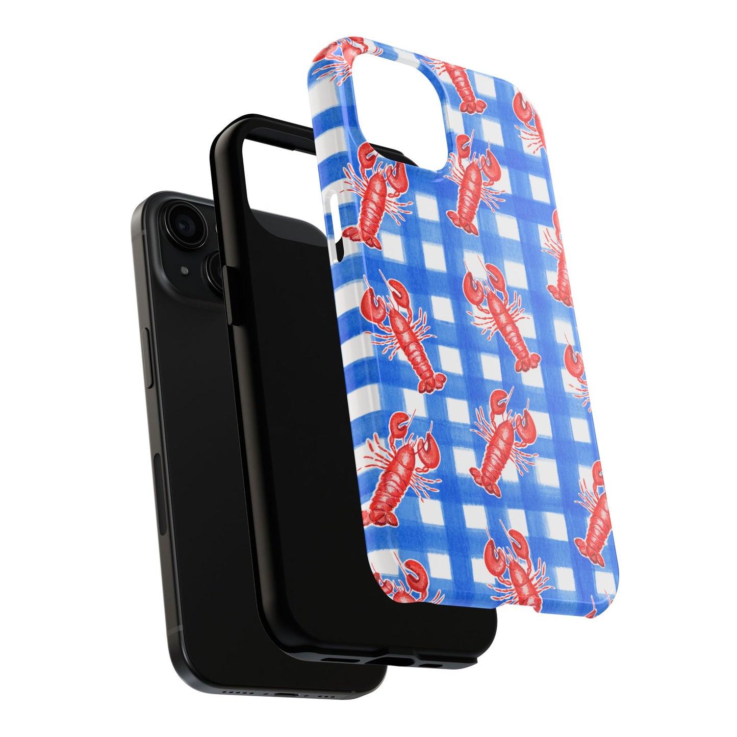 Blue Gingham Red Lobster Watercolor Patterned Phone Case | Various Models