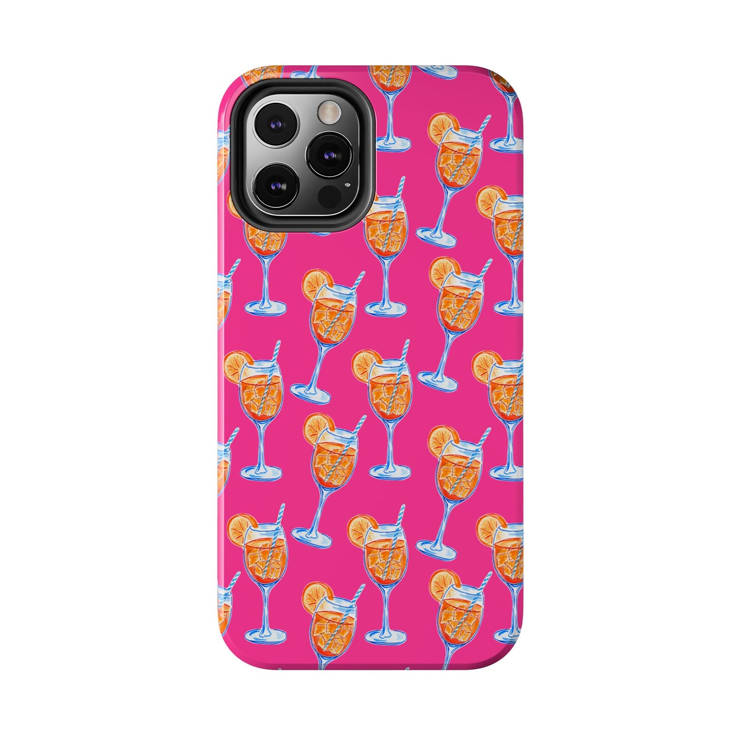 Orange & Blue Aperol Spritz Watercolor Pattern Hot Pink Phone Case | Various Models