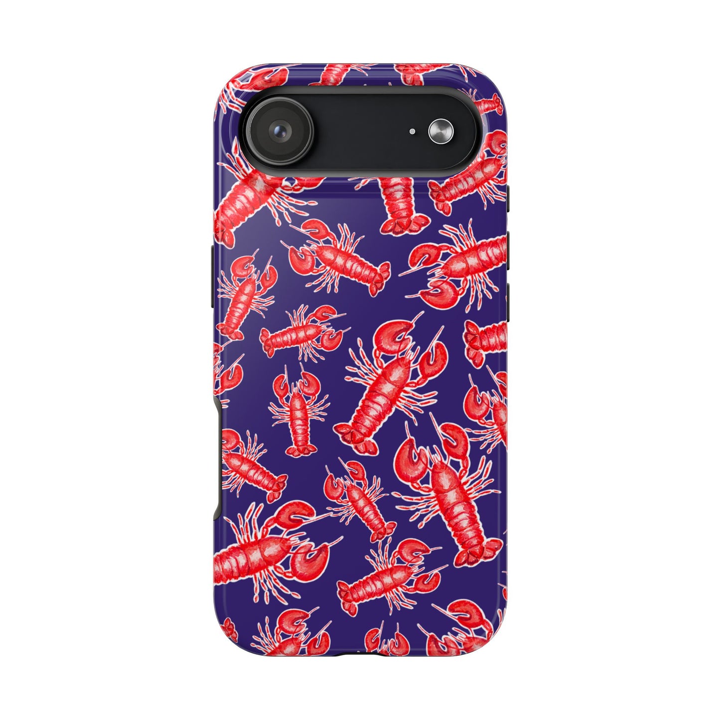 Red Lobster Watercolor Illustrated Tossed Pattern Navy Coastal Nautical Tough Phone Case | Various Models