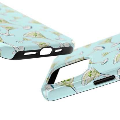 Watercolor Blue and Green Martinis Tossed Illustrated Pattern Turquoise Blue Tough Phone Case | Various Models