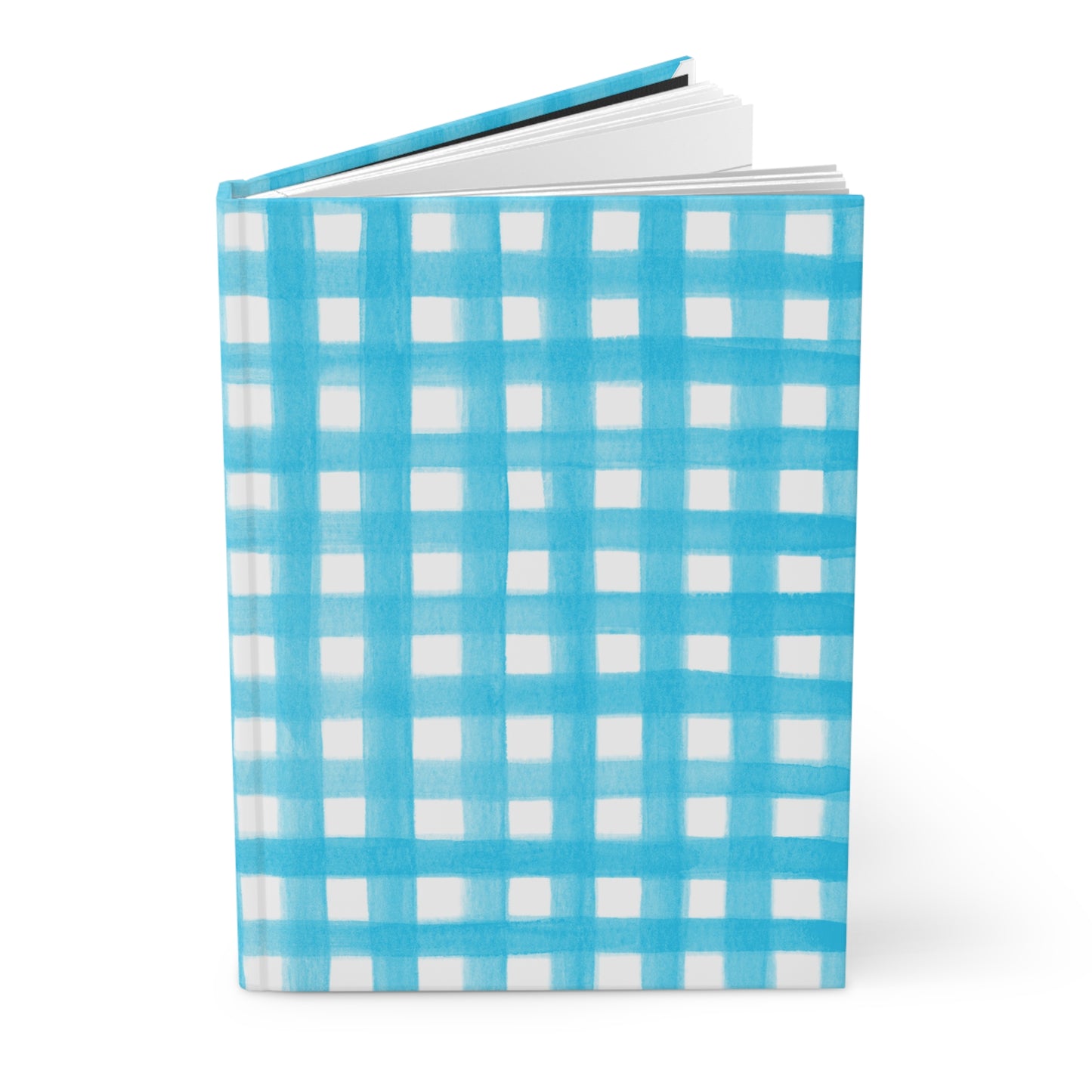 Turquoise Blue Gingham Watercolor Illustrated Hardcover Lined Journal Matte 8"x 5.75"