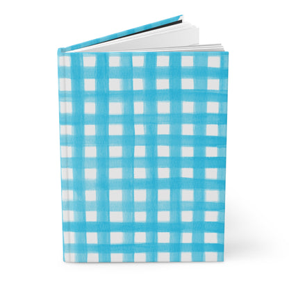 Turquoise Blue Gingham Watercolor Illustrated Hardcover Lined Journal Matte 8"x 5.75"