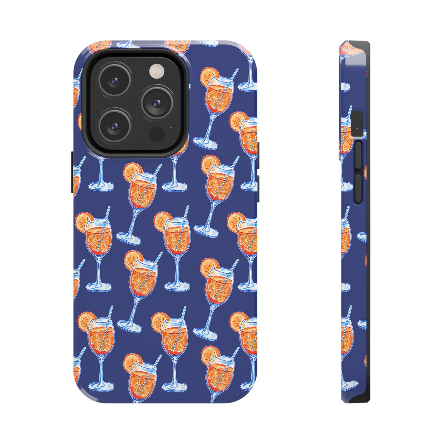 Orange & Blue Aperol Spritz Watercolor Pattern Navy Tough Case | Various Models iPhone 14 Pro