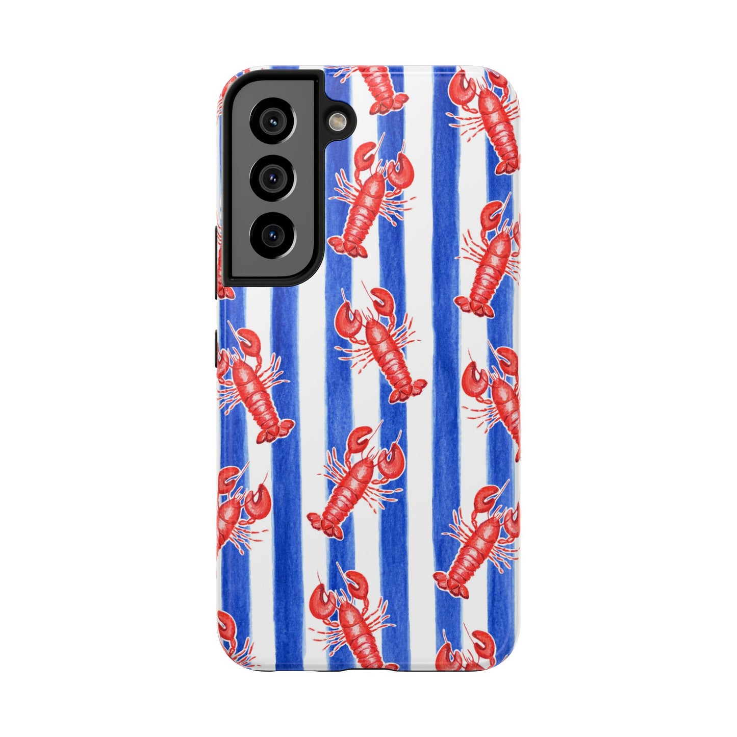 Blue & White Strip Red Lobster Watercolor Patterned Phone Case | Various Models Samsung Galaxy S22