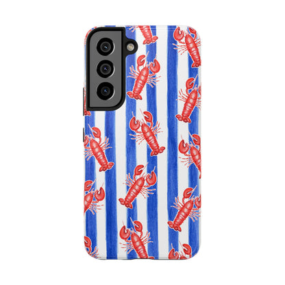 Blue & White Strip Red Lobster Watercolor Patterned Phone Case | Various Models Samsung Galaxy S22