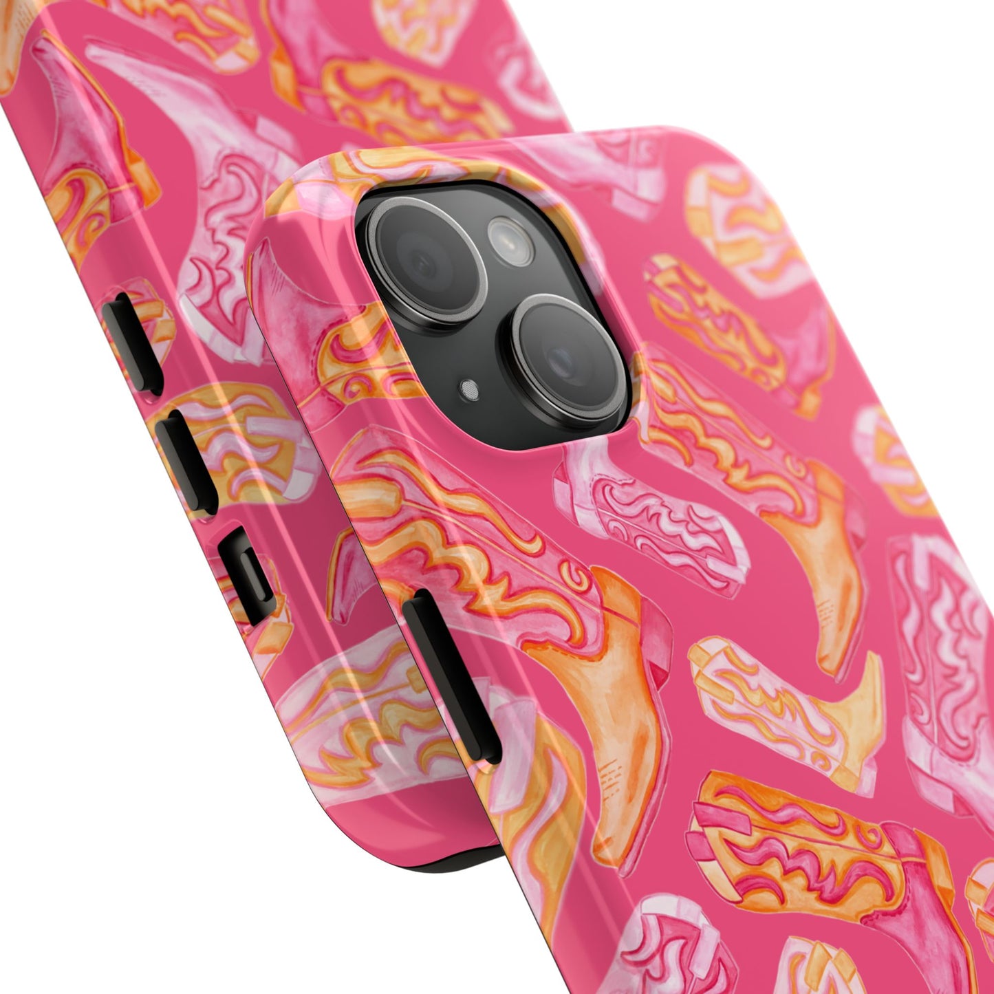 Tossed Hot Pink & Orange Watercolor Cowboy Boots Hot Pink Tough Phone Cases | Various Models