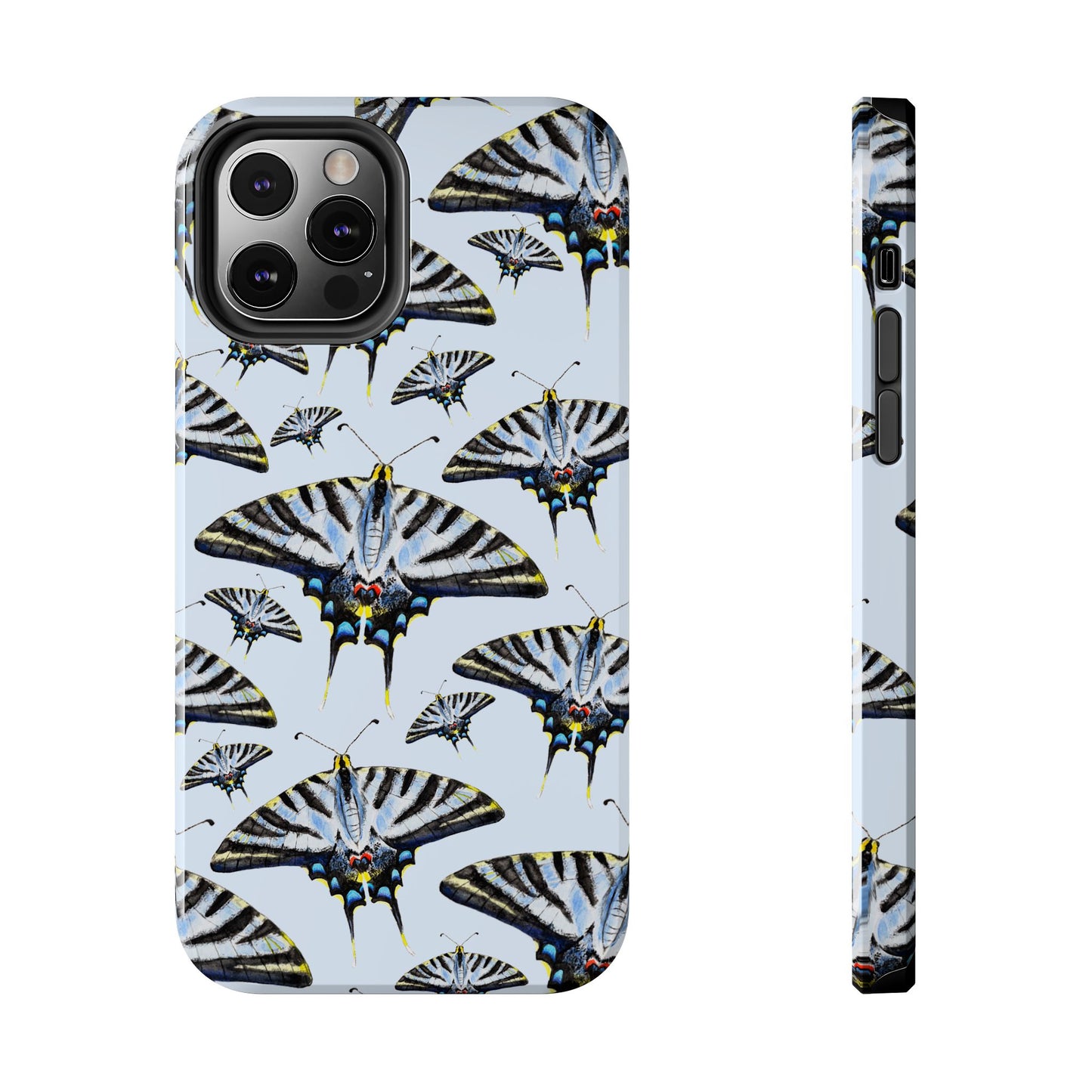 Light Blue Swallowtail Butterflies Watercolor Illustrated Pale Blue Tough Phone Case | Various Models iPhone 12 Pro