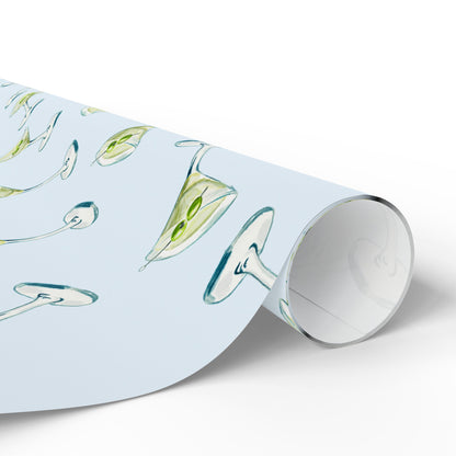 Gift Wrap | Pale Blue Watercolor Martini Tossed Pattern | Matte or Glossy