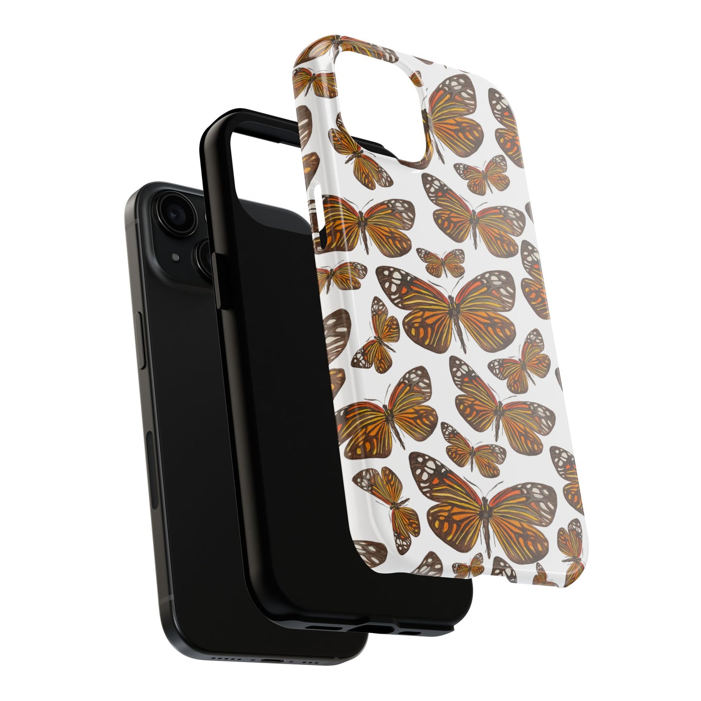 Black & Orange Butterfly Watercolor Illustrated Tossed Pattern Tough Phone Case | Various Models