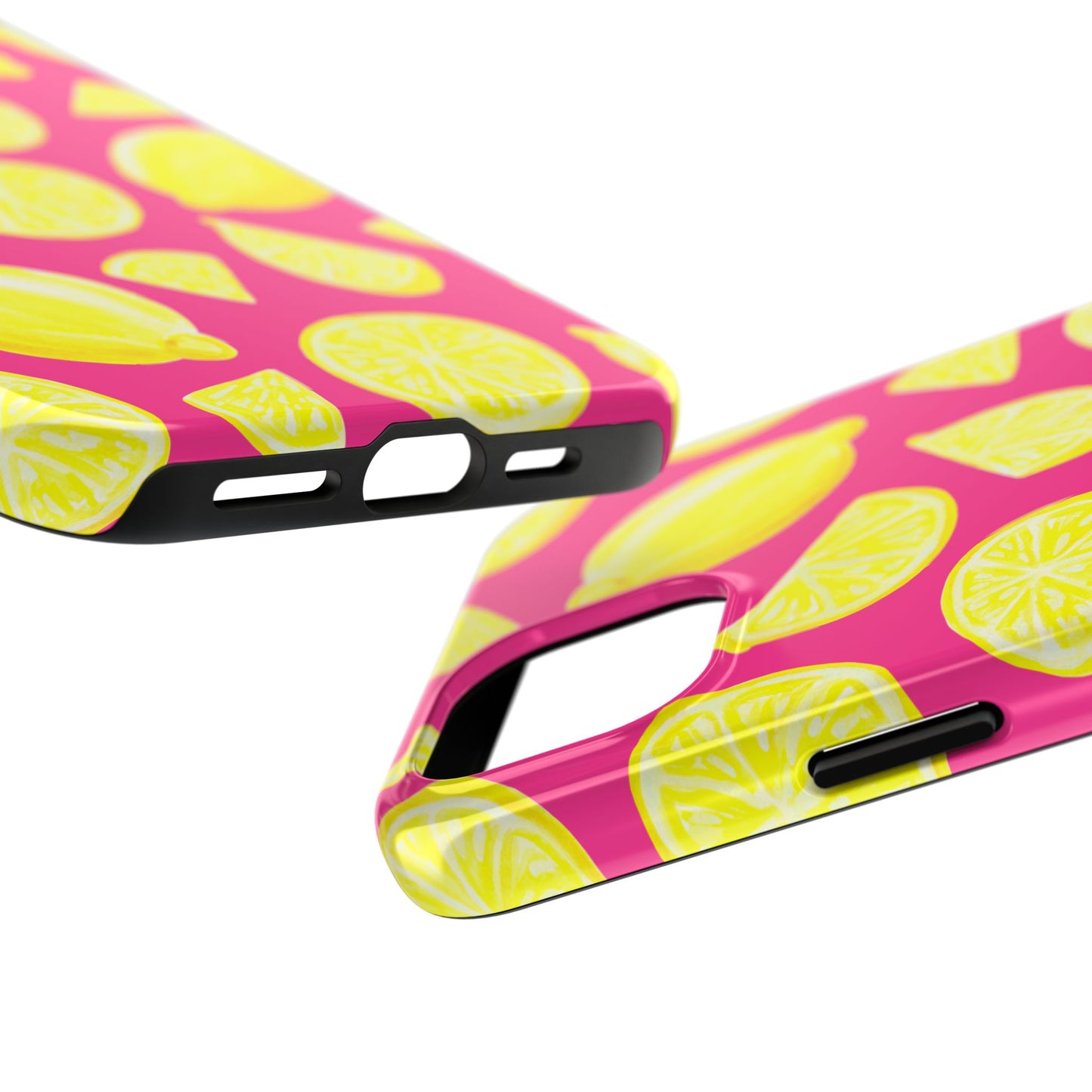 Bright Yellow Lemons Watercolor Illustrated Tossed Pattern Watermelon Pink Tough Phone Case | Various Models