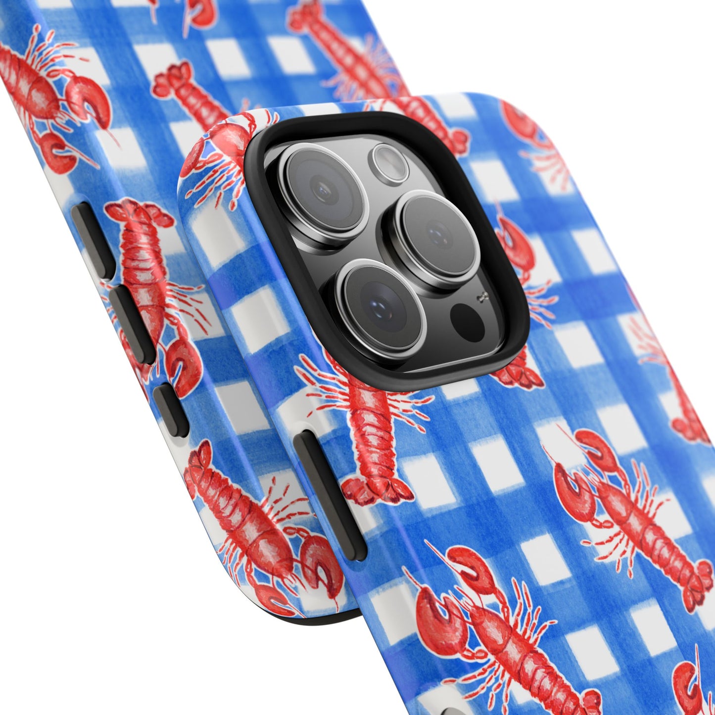 Blue Gingham Red Lobster Watercolor Patterned Phone Case | Various Models