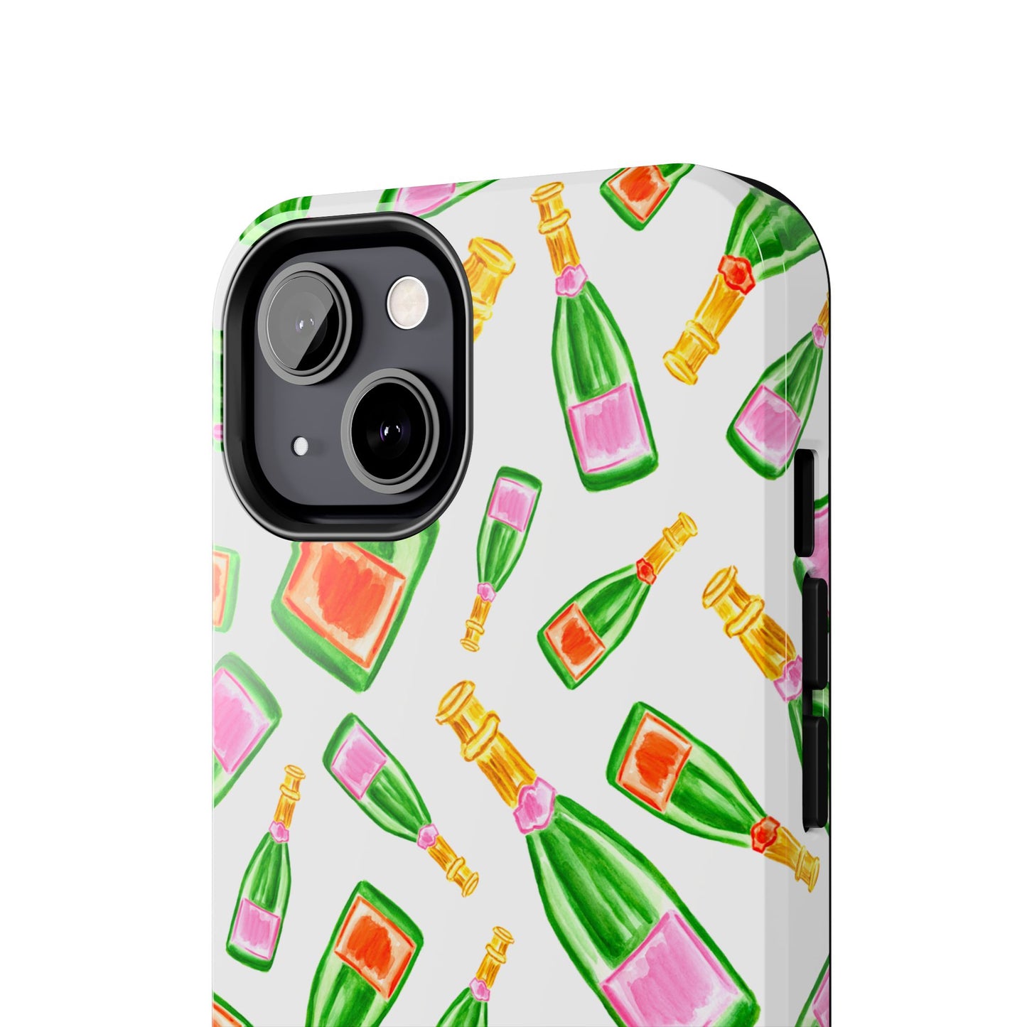 Tossed Pink and Green & Orange and Green Watercolor Illustrated Champagne Bottles Pattern Tough Phone Case | Various Models