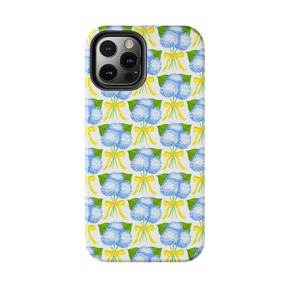 Blue Hydrangea Bouquets with Yellow Bow Ribbon Watercolor Illustrated Patterned Tough Phone Case | Various Models