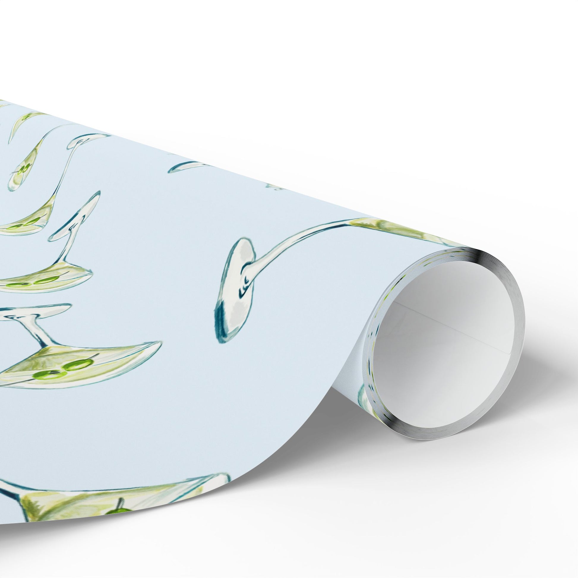 Gift Wrap | Pale Blue Watercolor Martini Tossed Pattern | Matte or Glossy