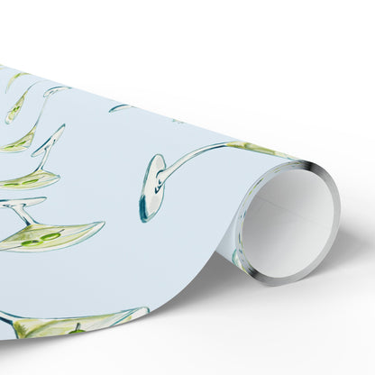 Gift Wrap | Pale Blue Watercolor Martini Tossed Pattern | Matte or Glossy