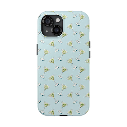 Blue Mini Martini Watercolor Illustrated Tossed Pattern Tough Phone Case | Various Models Available iPhone 15