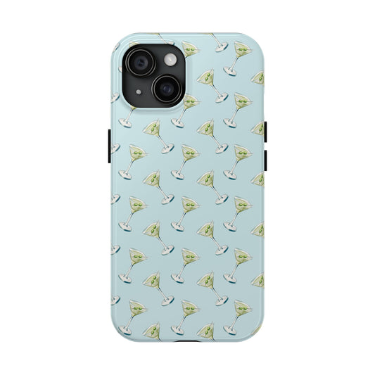 Blue Mini Martini Watercolor Illustrated Tossed Pattern Tough Phone Case | Various Models Available iPhone 15