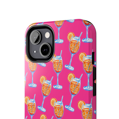 Orange & Blue Aperol Spritz Watercolor Pattern Hot Pink Phone Case | Various Models