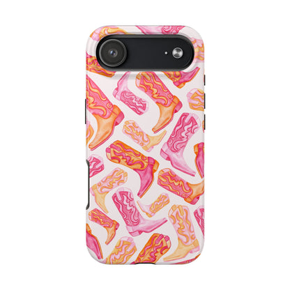 Tossed Hot Pink & Orange Watercolor Cowboy Boots Tough Light Pink Phone Case | Various Models Available iPhone 17 Air