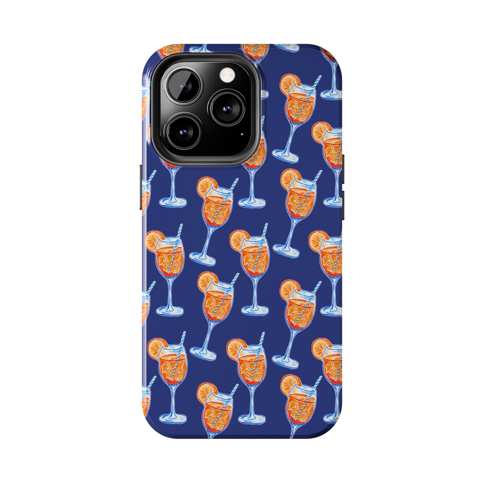 Orange & Blue Aperol Spritz Watercolor Pattern Navy Tough Case | Various Models