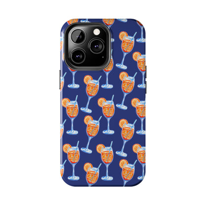 Orange & Blue Aperol Spritz Watercolor Pattern Navy Tough Case | Various Models
