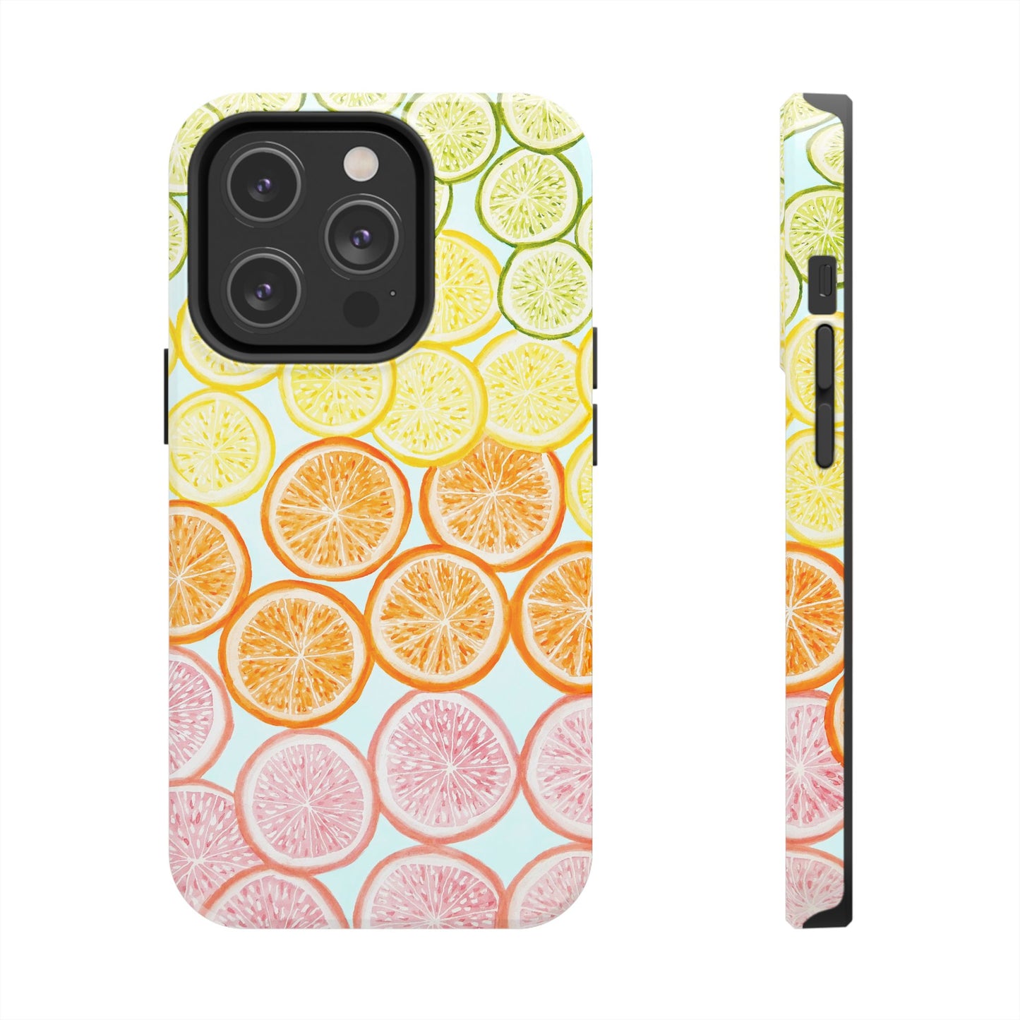 Ombré Citrus Grapefruit, Oranges, Lemons, & Limes Watercolor Illustrated Light Blue Tough Phone Case | Various Models Available