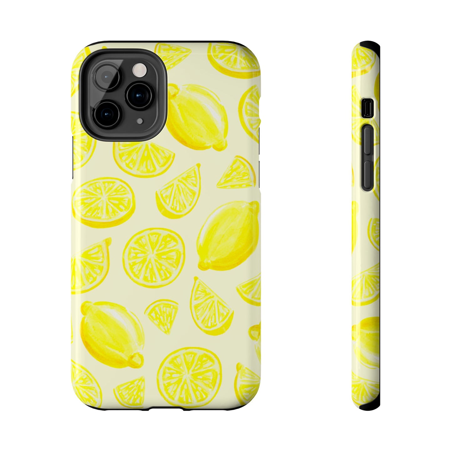 Bright Yellow Lemons Watercolor Illustrated Tossed Pattern Pale Yellow Tough Phone Case | Various Models