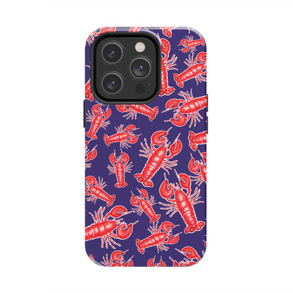 Red Lobster Watercolor Illustrated Tossed Pattern Navy Coastal Nautical Tough Phone Case | Various Models