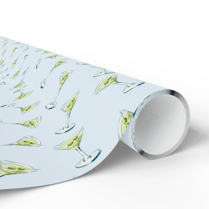 Gift Wrap| Mini Pale Blue Watercolor Martini Tossed Pattern | Matte or Glossy