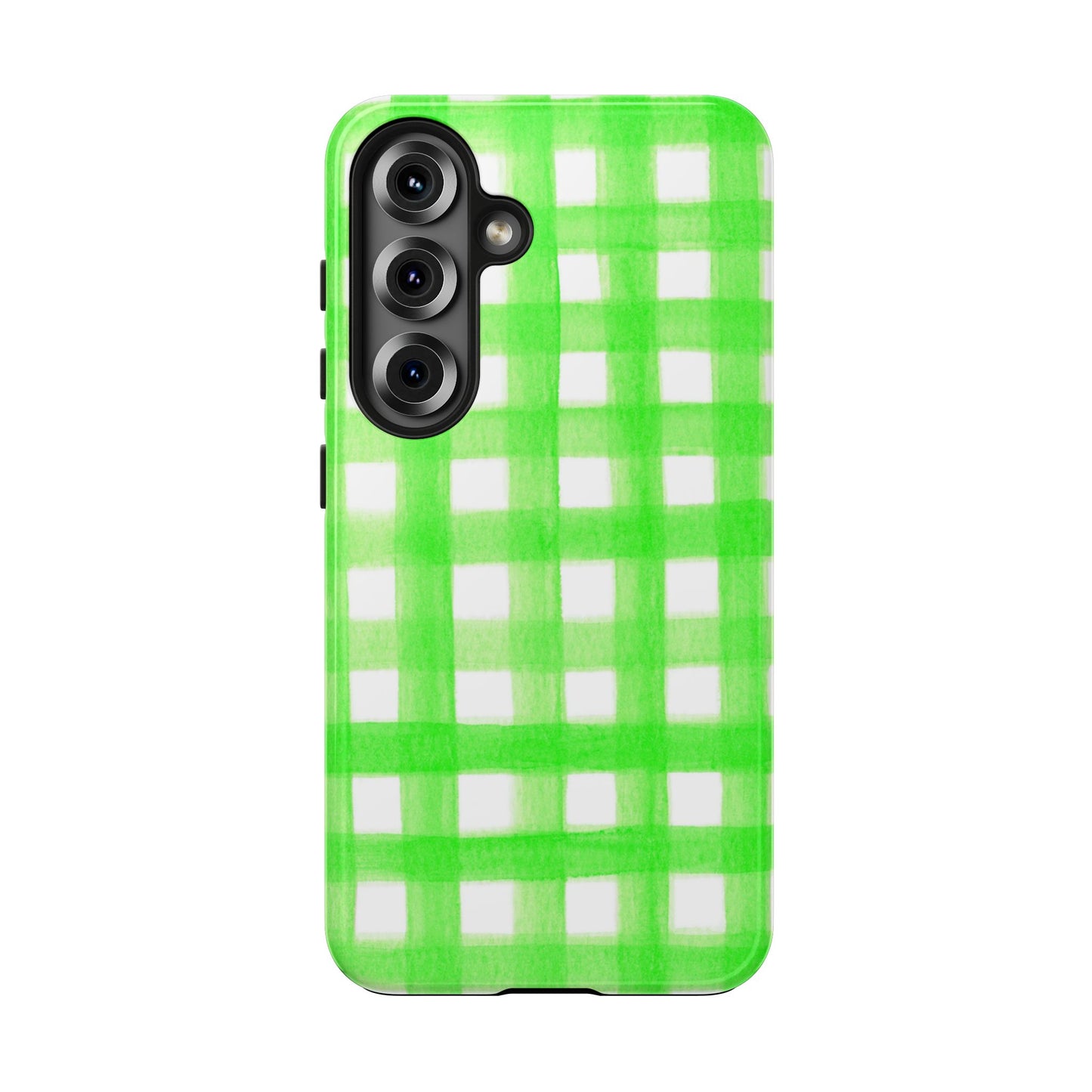 Lime Green Gingham Watercolor Illustrated Tough Phone Case | Various Models Available