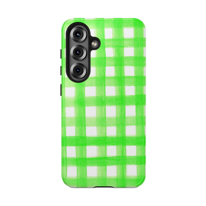Lime Green Gingham Watercolor Illustrated Tough Phone Case | Various Models Available