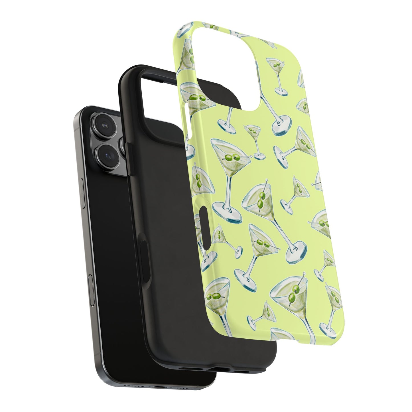 Watercolor Blue and Green Martinis Tossed Illustrated Pattern Yellow Tough Phone Case | Various Models