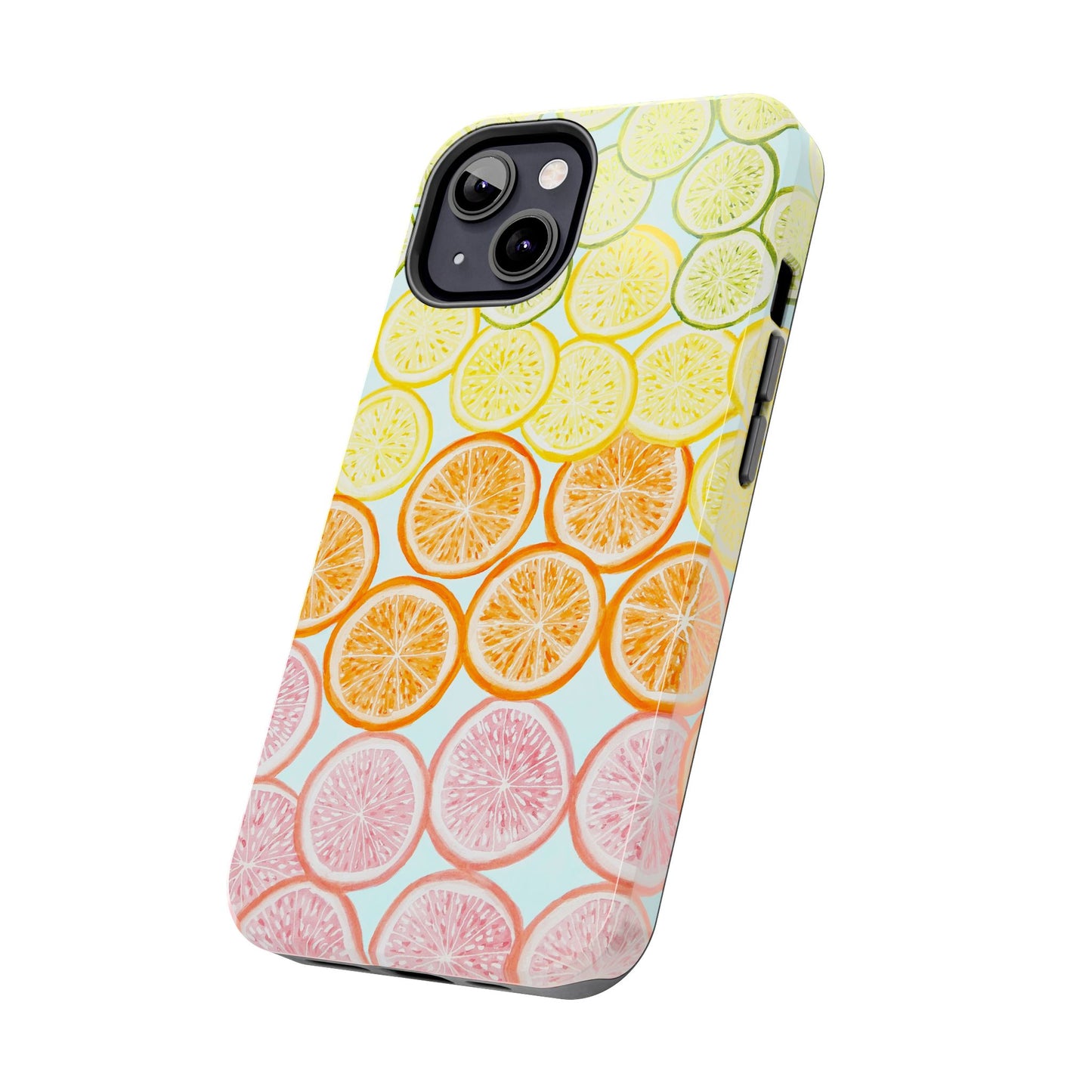 Ombré Citrus Grapefruit, Oranges, Lemons, & Limes Watercolor Illustrated Light Blue Tough Phone Case | Various Models Available